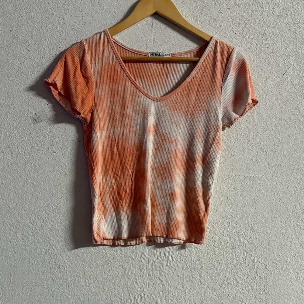 Moral Fiber Orange and White Tie-Dye Crop Top